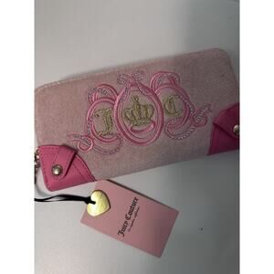 Juicy Couture Pink Zip-Around Wallet Rhinestone Logo Lovers Club New Y2K 90s